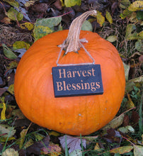 Load image into Gallery viewer, Harvest Blessings Wooden Ornament, Distressed Ornament, Fall Ornament, Pumpkin Charm, Wine Bottle Charm, Fall Decoration, Thanksgiving Decor
