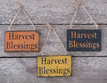 Load image into Gallery viewer, Harvest Blessings Wooden Ornament, Distressed Ornament, Fall Ornament, Pumpkin Charm, Wine Bottle Charm, Fall Decoration, Thanksgiving Decor
