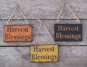 Harvest Blessings Wooden Ornament, Distressed Ornament, Fall Ornament, Pumpkin Charm, Wine Bottle Charm, Fall Decoration, Thanksgiving Decor