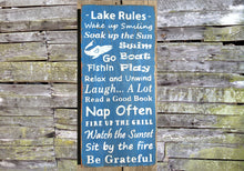 Load image into Gallery viewer, Lake Rules Wooden Sign, Lake Rules Distressed Sign, Lake Rules Rustic Sign, Lake Rules Garden Sign, Lake Rules Home Decor, Handmade Sign
