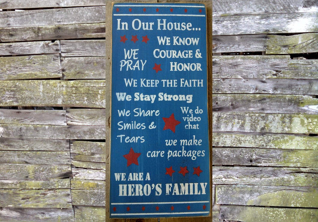 In Our House Patriotic Wooden Sign, In Our House Patriotic Distressed Sign, Wooden Sign Home Decor, Rustic Wooden Sign